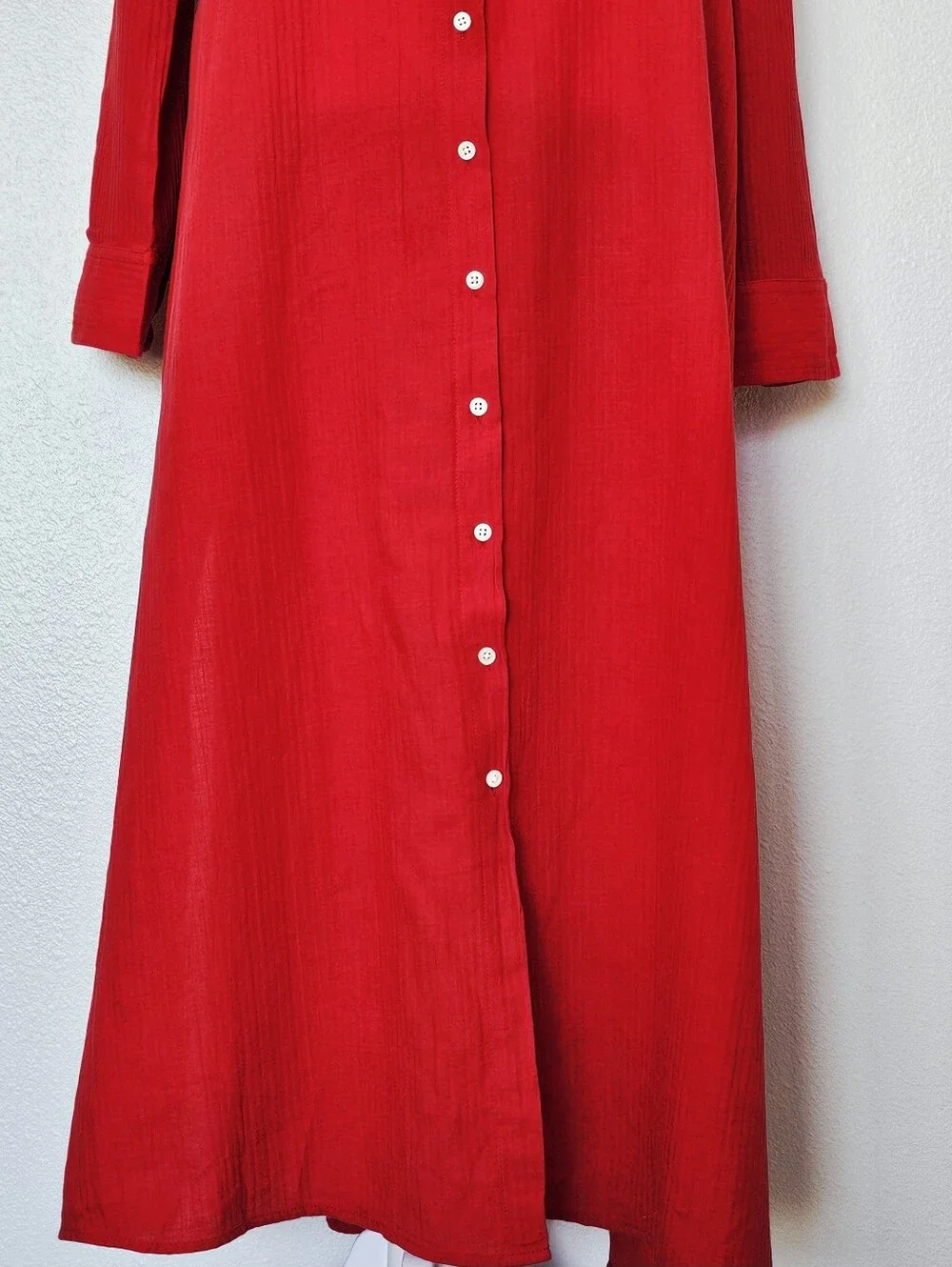 J. Crew Red Long Beach Shirt in Airy Gauze